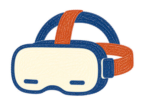 Crayon-style illustration of a simple VR headset, isolated on white background.