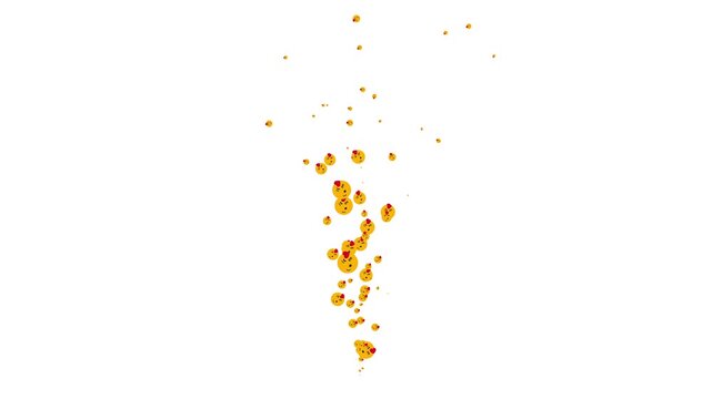 Sweet kissing face emoji expressions floating upward like bubbles on clean white background in 4K