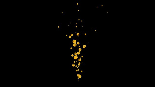 Emotional crying face expression particles rising upward as bubbles on black background in 4K