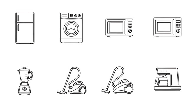 Linear icons of household appliances