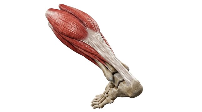 Anatomy of Human Lower Leg Muscles and Achilles Tendon Isolated on White Background
