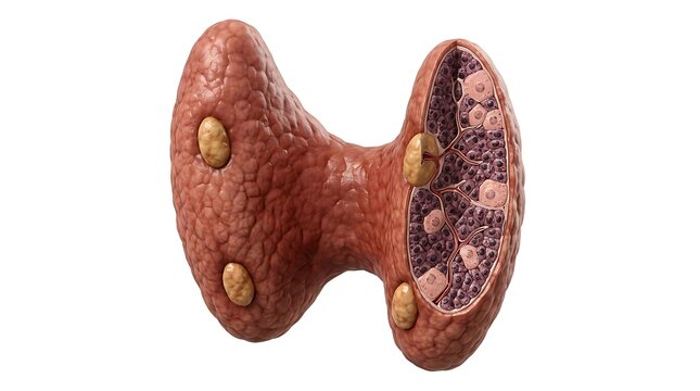 Anatomical 3D Illustration of Human Thyroid Gland with Parathyroid Isolated on White