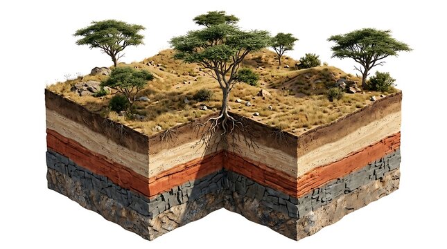 Cross Section of Earth Layers with Trees Isolated on a White Background for Education