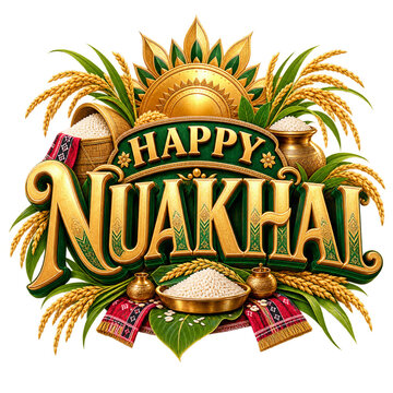 Happy Nuakhai Premium Harvest Festival Typography Isolated PNG