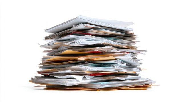 Stack of colorful documents on white background. Artificial intelligence image