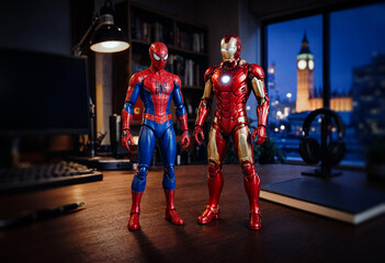 Fototapeta premium Iron Man, Spider-Man, Marvel Comics Superhero Collectible Action Figures, Marvel Cinematic Universe (MCU) Avengers Characters, London, United Kingdom - August 2026