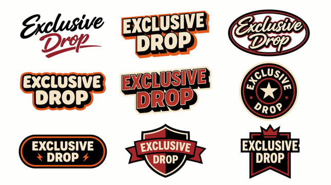 This vibrant image showcases various graphic designs featuring the phrase 'Exclusive Drop', perfect for marketing limited offers and exciting promotions to attract consumer attention.