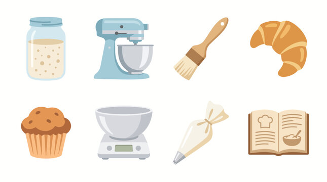 A delightful collection of baking essentials including tools and ingredients, promoting culinary creativity and the joy of cooking in a visually appealing manner.