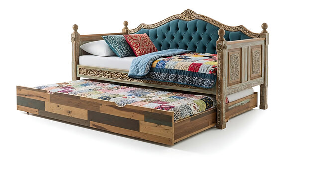 Ornate wooden daybed with pullout trundle