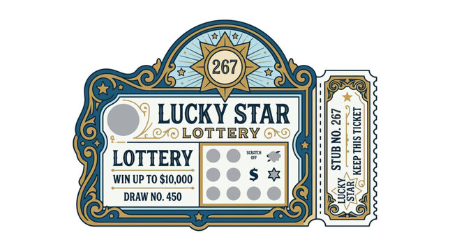 Lucky Star Lottery Scratch Card Ticket, Isolated
