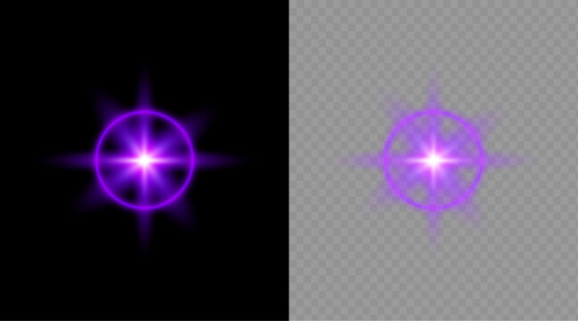 A captivating visual comparison of a vibrant glowing purple light source against contrasting backgrounds