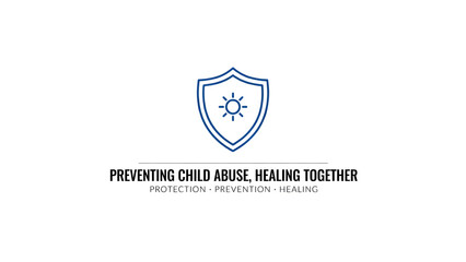 Naklejka premium Preventing child abuse and healing together awareness with a blue shield and sun symbol on a clean white background, for support