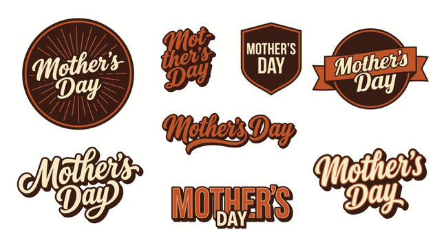 An expressive collection of typography celebrating Mother's Day, highlighting sweet and stylish sentiments perfect for cards, gifts, and promotional materials.