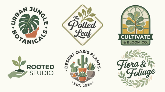The image presents a collection of beautifully designed botanical logos that embody the essence of nature and plant care, appealing to gardening enthusiasts and plant shops alike.