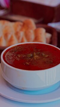 Traditional Konya Okra Soup on a Rotating Display