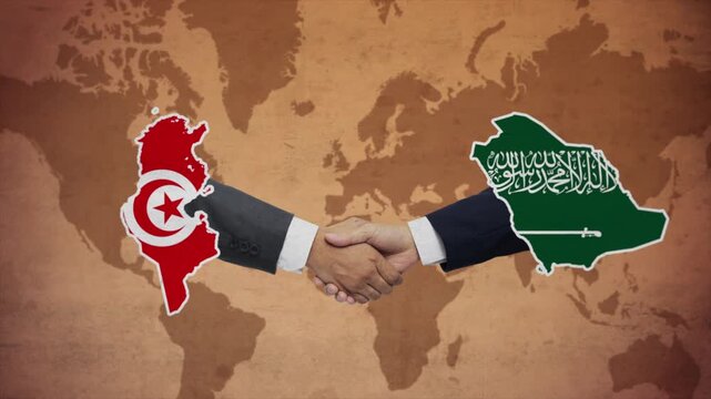 High Quality Animation Featuring Handshake of Saudi Arabia and Tunisia
