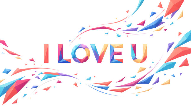 A colorful graphic illustration of the phrase I Love U on transparent background