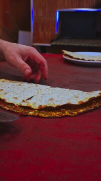 Freshly Baked Lahmacun Prepared for Serving