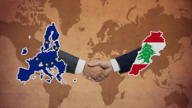 High Quality Animation Featuring Handshake of European Union and Lebanon