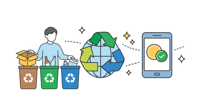 This image portrays the concept of recycling and its connection to digital currency, illustrating environmental sustainability and modern technology in a relevant and engaging way.