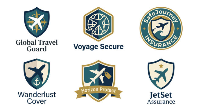 A collection of travel insurance logos showing a focus on safety and security for travelers, ideal for agencies and companies offering travel protection services.