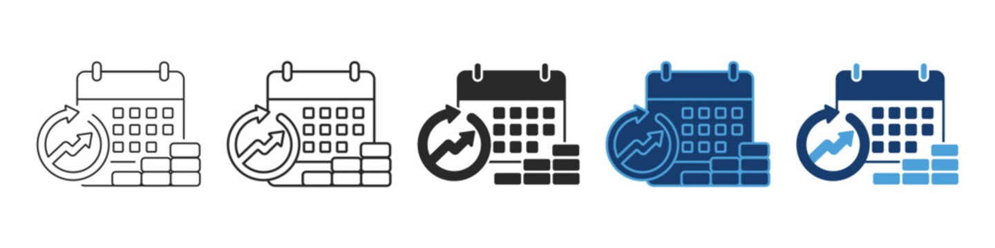 Financial calendar recurring revenue icon set, investment growth symbol, vector illustration