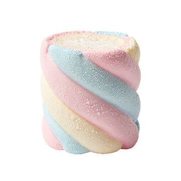 Twisted pastel marshmallow with white sugar coating on a white background