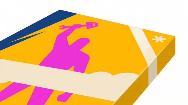 Close-up of new video game cover with colorful graphic design  