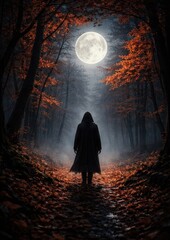 Fototapeta premium Mysterious forest path under moonlight.