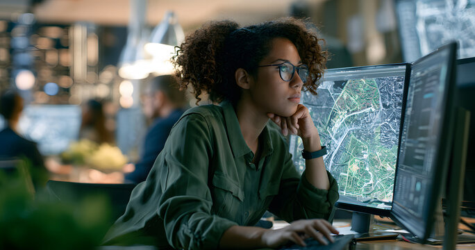 Urban Planner in Her Twenties Utilizing Computer Software