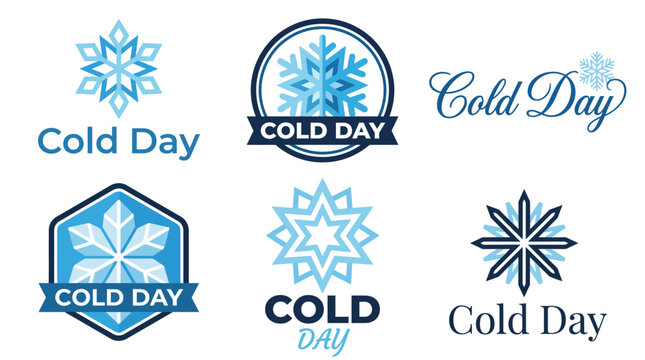 A stylish set of logos centered around the cold day theme, featuring snowflakes and icy elements ideal for winter events, products, or promotional materials.