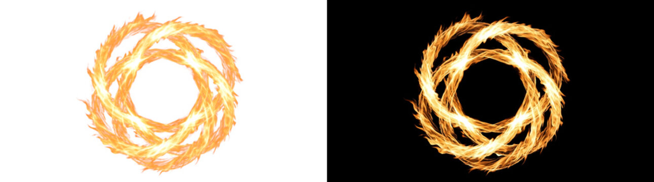 Woven Flame Power Ring with Interlocking Fire Strands, Glowing Fiery Transparent Design Element