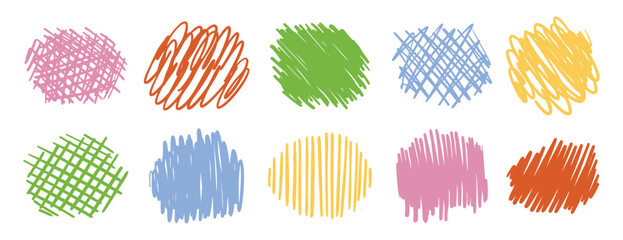 Fototapeta premium Colorful scribble backgrounds set. Hand drawn marker strokes. Abstract doodle textures for creative design