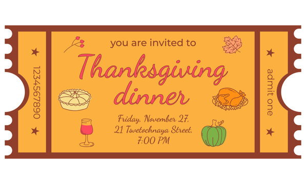 Thanksgiving dinner invitation Template with with Thanksgiving doodle dinner elements