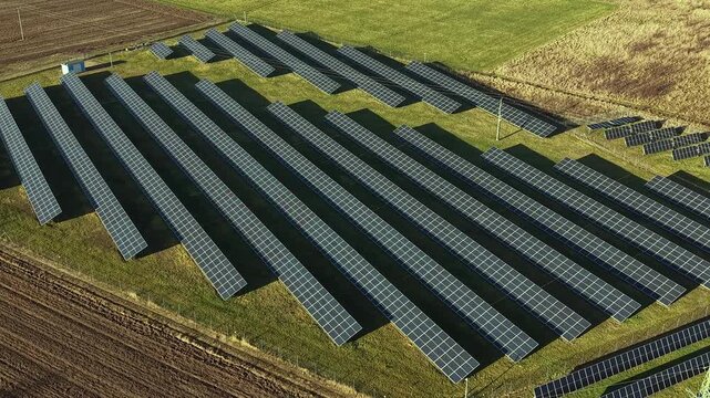 Industrial Solar Power Plant Generating Renewable Electricity with Photovoltaic Panels