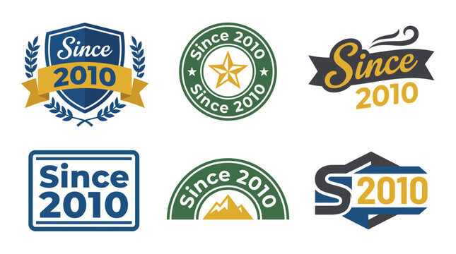 A creative assortment of logos marking the 'Since 2010' milestone, celebrating established brands with designs that evoke durability and tradition.
