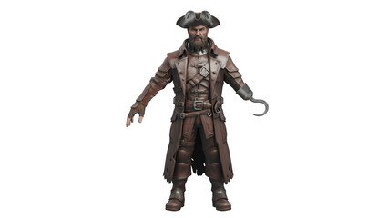 Obraz premium 3d rendering pirate figure in detailed clothing with hook hand