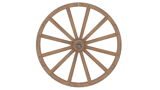 3d rendering wagon wheel design with wooden texture and structure