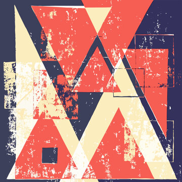 Abstract grunge graphic design featuring overlapping triangular shapes and squares