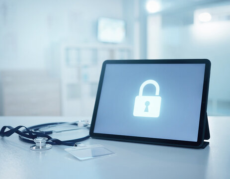 A conceptual visualization of HIPAA‑compliant digital healthcare security and privacy protection, featuring a defocused background and dedicated space for copy.