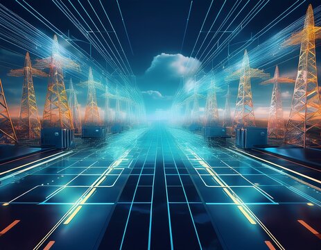 centralized power grid system with futuristic technological infrastructure