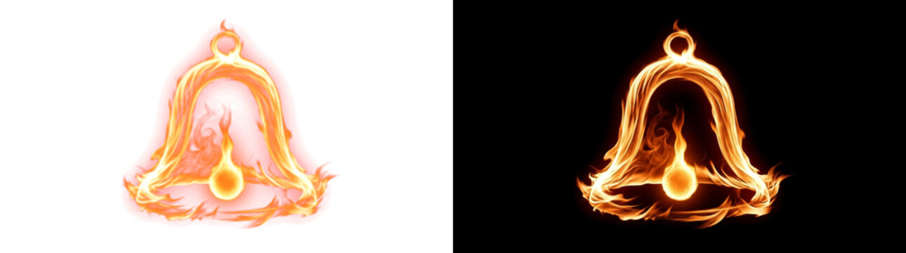 Blazing bell with glowing clapper fire overlay isolated on transparent background