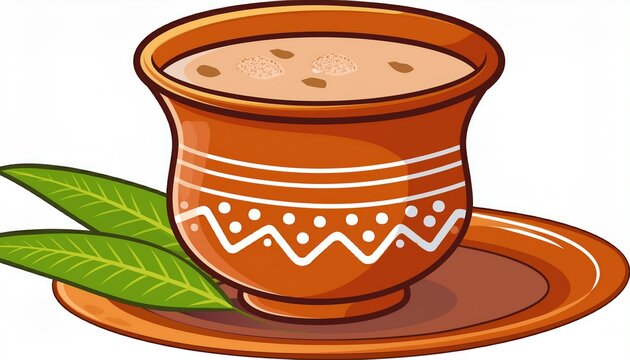 desi chai in kulhad isolated on a white background
