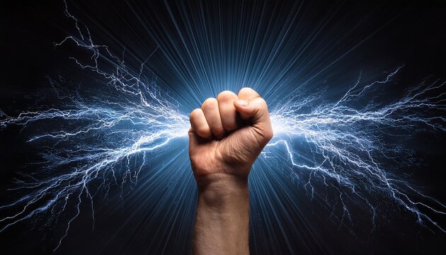 fist overflowing with electrical energy