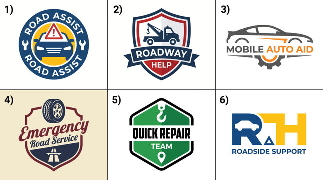 A professional compilation of logos representing roadside assistance and vehicle repair services, highlighting the importance of automotive support and emergency services on the road.