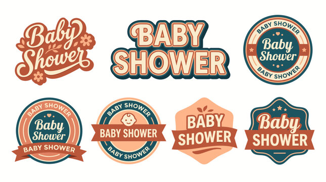 A delightful array of 'Baby Shower' logos featuring playful elements, perfect for celebrating new beginnings and welcoming new life during this joyous occasion.