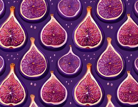 seamless fig slice pattern structured grid design deep purple background graphic art