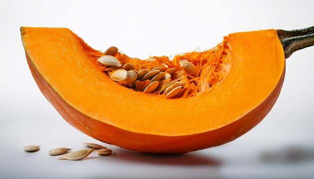 A Single Fresh Wedge Of Raw Pumpkin Showing Texture And Seeds A As Transparent Cutout