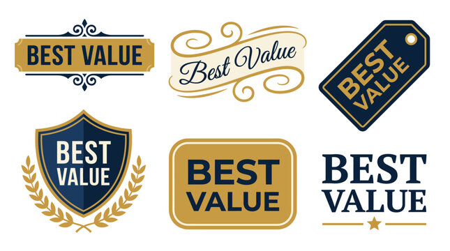 This image highlights a curated collection of 'Best Value' logos and seals, showcasing different styles and designs emphasizing affordability and quality assurance.