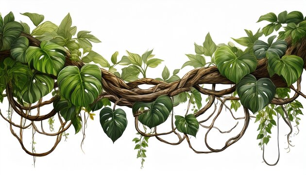 twisted jungle vines tropical rainforest liana pla isolated on white or white background